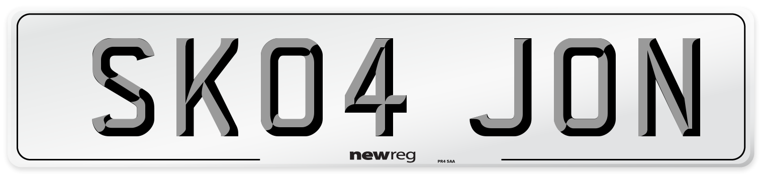 SK04 JON Number Plate from New Reg